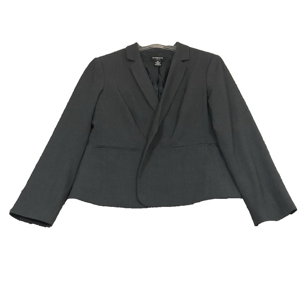 Liz Claiborne Petite Blazer 12P Charcoal Gray Classic Preppy Interview Jacket